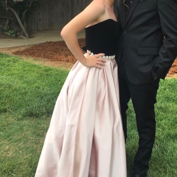 Betsy & Adam Velvet & Mikado Strapless Ball Gown - Picture 2 of 7